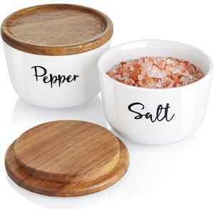 Farmhouse Salt and Pepper Bowls, DAYYET 10 oz Salt Cellar with Lid
